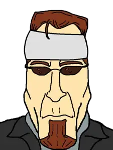 postal dude, markiplier soyjak, brown hair, closed mouth, glasses, goatee, hair, postal, redraw, soyjak