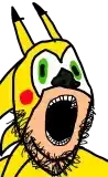 pikachu, sonic the hedgehog, sonichu, gapejak, green eyes, open mouth, sega, soyjak, stubble, video game