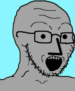 soyak, npc soyak, alternate, glasses, gray, gray skin, npc, open mouth, soyjak, stubble