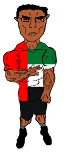 chudjak, chudjak front, unbotheredchud, brown skin, buff, closed mouth, clothes, ear, full body, glasses