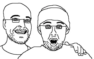 unknown, 2soyjaks, closed mouth, clothes, ear, glasses, grin, hands, mr beast, open mouth