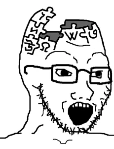 soyak, 1soyjak, glasses, head box, jigsaw puzzle, monochrome, open mouth, soyjak, stubble, uncolored skin