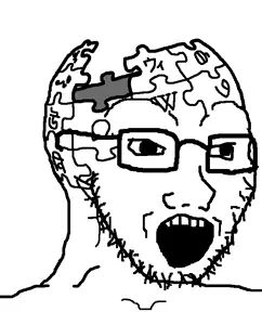 soyak, 1soyjak, alternate, black eyes, glasses, head box, jigsaw puzzle, looking to the right, monochrome, open mouth