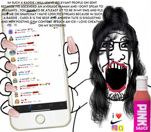 markiplier soyjak, phoneplier vertical, showing phone, arm, baddies, bitch, bottle, clothes, female, girl