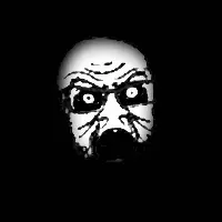 feraljak, 3dgifmaker, angry, animated, black background, glasses, glitch, head only, ominous, open mouth