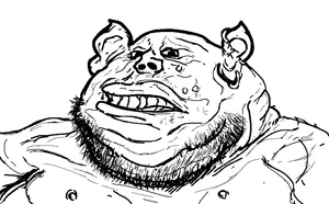 impish soyak ears, impish amerimutt, amerimutt, animal, clenched teeth, closed mouth, ear, earring, fat, lips