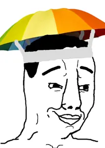 chudjak, closed mouth, clothes, hair, hat, smile, soyjak, umbrella