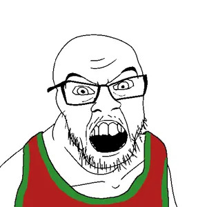 feraljak, angry, clothes, glasses, mustache, open mouth, sleeveless shirt, soyjak, stubble, lisa