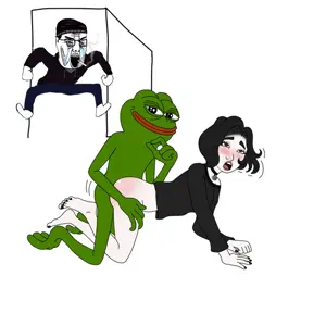 doomer girl wojak, doomer wojak, pepe, wojak, chudjak, femjak, amphibian, animal, bloodshot eyes, chud