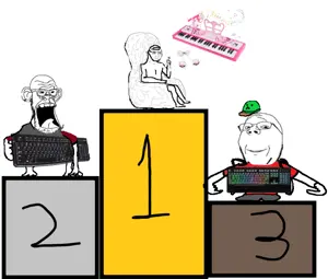 wojak, gapejak, unknown, wholesome soyjak, 2soyjaks, arm, brain, cap, closed mouth, clothes