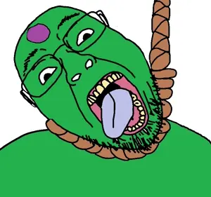bernd, hanging troonjak, troonjak, ack, braini-ack, glasses, green skin, hanging, open mouth, rope