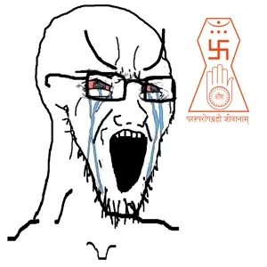 soyak, bloodshot eyes, crying, glasses, jainism, large eyebrows, open mouth, religion, soyjak, stretched mouth