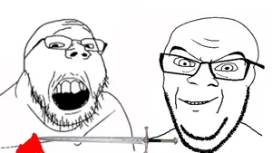 feraljak, gapejak, 2soyjaks, blood, glasses, merge, open mouth, soyjak, stab, stubble