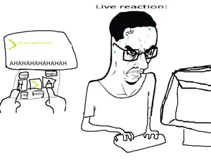 chudjak, chudjak seething, 4chan, angry, arm, closed mouth, computer, debate, desk, ear