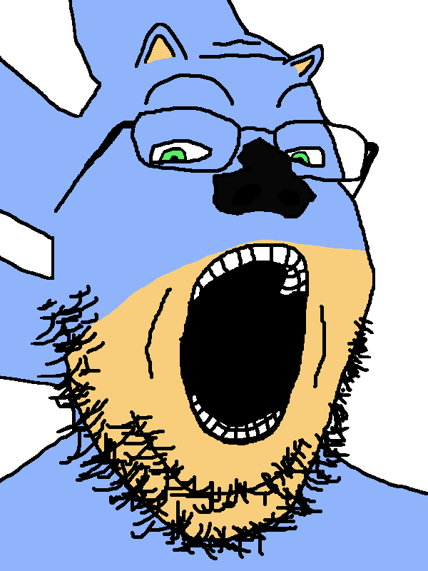 sonic the hedgehog, gapejak, blue skin, ear, glasses, green eyes, hyper sonic, open mouth, sega, snout