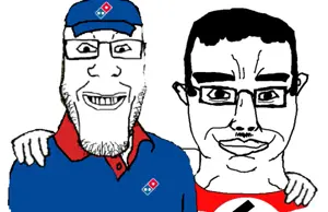 chudjak, markiplier soyjak, chudjak front, 2soyjaks, clothes, dominos pizza, ear, flag, friendship, glasses