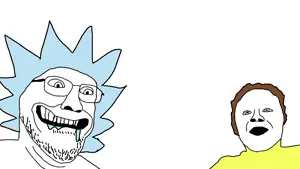 rick sanchez, unknown, 2soyjaks, adult swim, blue hair, brown hair, cartoon, glasses, hair, open mouth