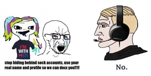 yes chad, soyak, soyak (crying), 1soyjak, arrow, black shirt, black text, blond eyebrows, blonde hair, bloodshot eye