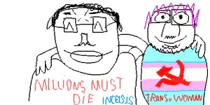 bernd, chudjak, chudjak front, chud troon alliance, 2soyjaks, closed eyes, closed mouth, communism, friendship, glasses
