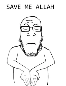 markiplier soyjak, allah, arm, closed eyes, closed mouth, frown, glasses, hands, islam, jamd