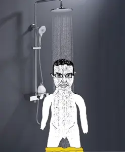 chudjak, arm, cold, glasses, hands, irl background, penis, real life, shower, water