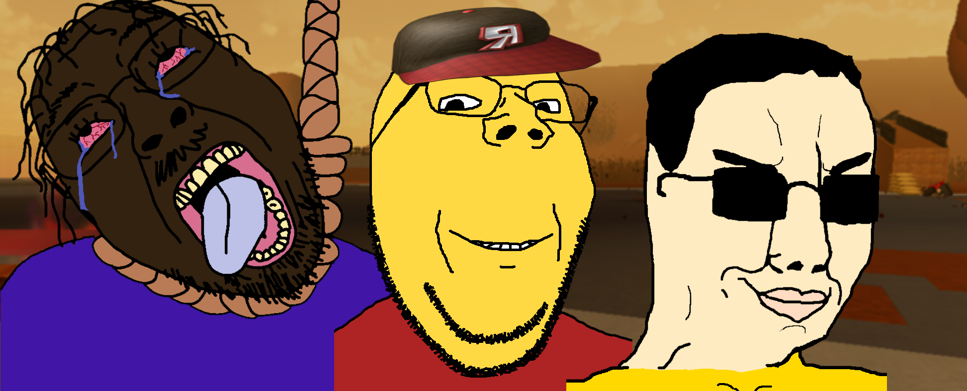 bernd, chudjak, gapejak, hanging troonjak, troonjak, wholesome soyjak, 3soyjaks, ack, bloodshot eyes, clothes