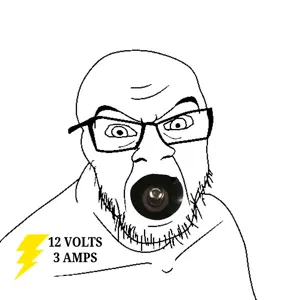 feraljak, amp, angry, bald, electricity, eyebrows, forehead lines, glasses, lightning, no mouth