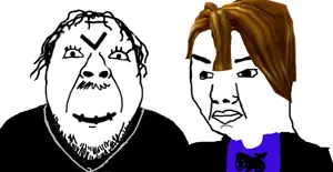 bernd, chudjak, 2soyjaks, angry, brown hair, chain, closed mouth, clothes, hair, jacket