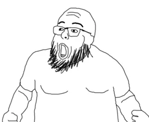 vaushjak, arm, beard, clothes, ear, fat, glasses, hands, open mouth, soyjak