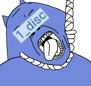 bernd, hanging troonjak, troonjak, 1 disc, ack, blue skin, discord, hanging, horns, name