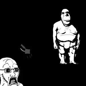 cobson, soyak, doctos, 2soyjaks, biting lip, closed mouth, creepy, evil, full body, glasses
