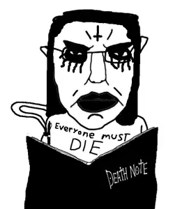 chudjak, pol face, angry, anime, book, cross, glasses, hair, holding book, holding object