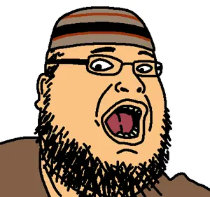 fatjak, clothes, glasses, hat, open mouth, redraw, soyjak, stubble, white skin, wojti2000