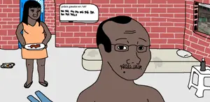 soyak, female soyak, femjak, 0n, balding, bed, brick, brown skin, chalkboard, clothes