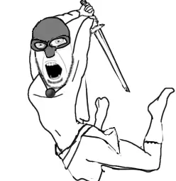 cobson, pettygod, angry, armor, attack, holding object, holding sword, jump, medieval, open mouth