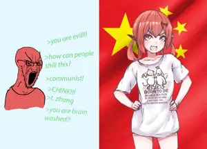 soyak, angry, anime, bloodshot eyes, china, clothes, communism, crying, distorted, flag