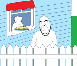 sectionalism, cobson, impish soyak ears, 2soyjaks, back, bald, closed eyes, closed mouth, drawn background, ear