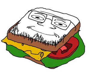 markiplier soyjak, bread, cheese, closed mouth, food, glasses, lettuce, sandwich, smile, soyjak