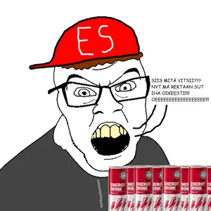 feraljak, cap, clothes, energy drink, finnish text, glasses, hair, hat, jonne, open mouth
