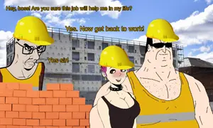 chudjak, chudjak seething, buff, construction, construction worker, enbie, gigachud, glasses, hard hat