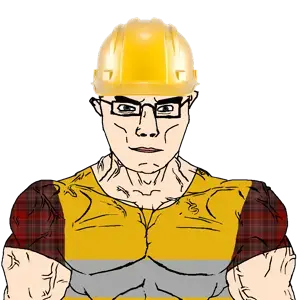 chudjak, chudjak front, muscular chud, buff, construction, construction worker, glasses, hard hat, looking at you