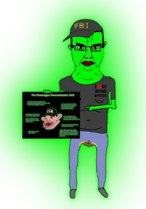 chudjak, glowie, federal bureau of investigation, glasses, glowing, glownigger, holding object, poop, pooping, small penis