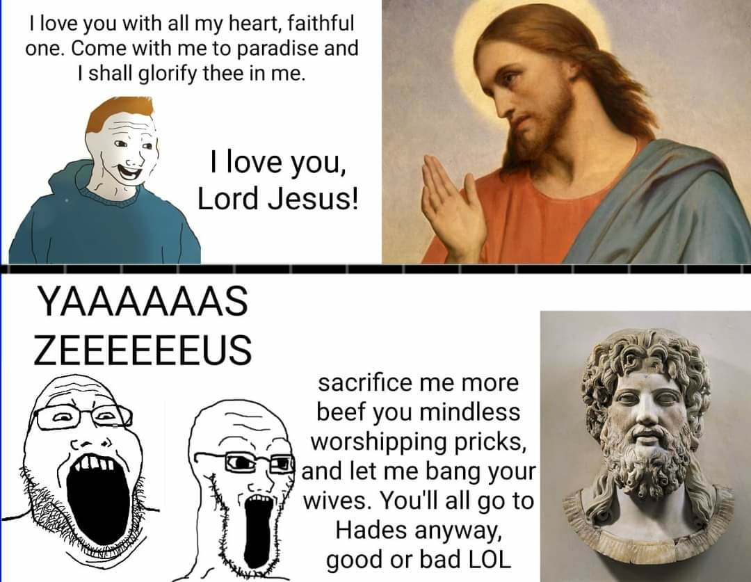 wojak, markiplier soyjak2, soyak, 2soyjaks, beard, christianity, deity, english text, glasses, halo