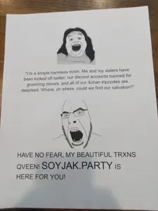 alicia, cobson, /a/, 2soyjaks, glasses, open mouth, poster, real life, soyjak party, stubble