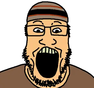 markiplier soyjak, clothes, glasses, hat, open mouth, redraw, skin, soyjak, stubble, white