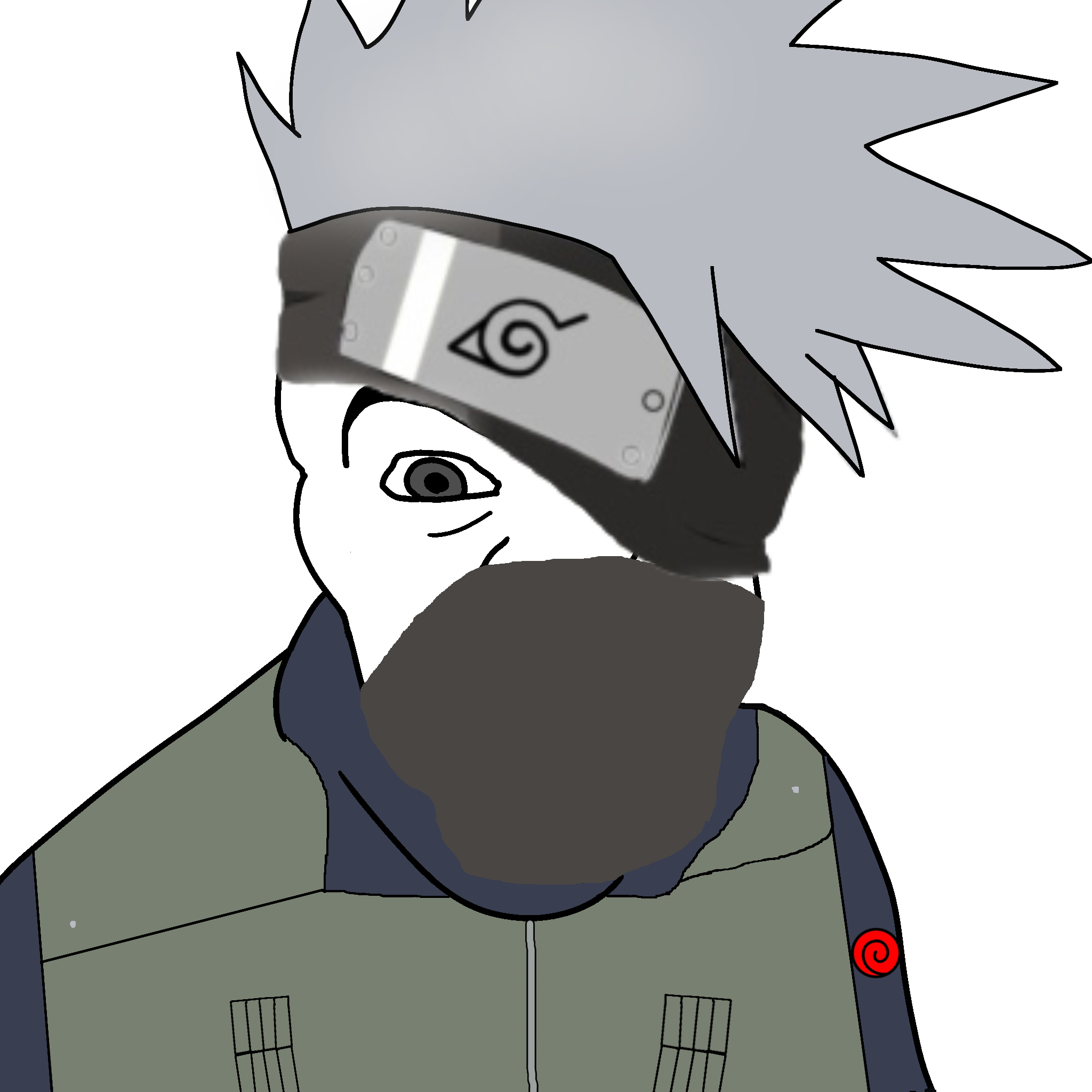 feraljak, angry, anime, clothes, face mask, forehead protector, gray eyes, gray hair, green shirt, hair