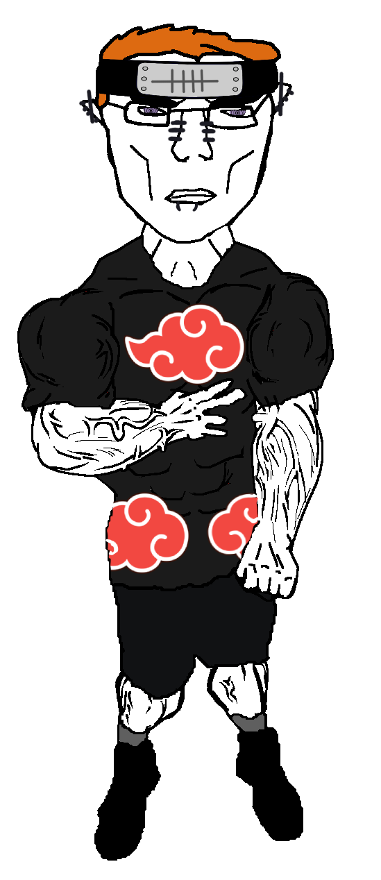 chudjak, chudjak front, unbotheredchud, akatsuki, akatsuki uniform, amegakure symbol, anime, buff, closed mouth, clothes