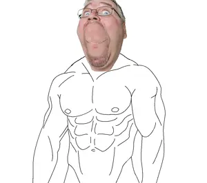 gapejak, wholesome soyjak, bernd schmidt, closed mouth, glasses, smile, stubble, swolesome