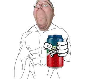 gapejak, wholesome soyjak, bernd schmidt, closed mouth, holding object, holding sproke, smile, sproke, stubble, swolesome