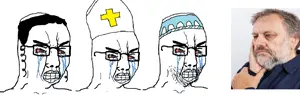 chudjak, 3soyjaks, angry, bishop, bloodshot eyes, christianity, clothes, crying, glasses, hair